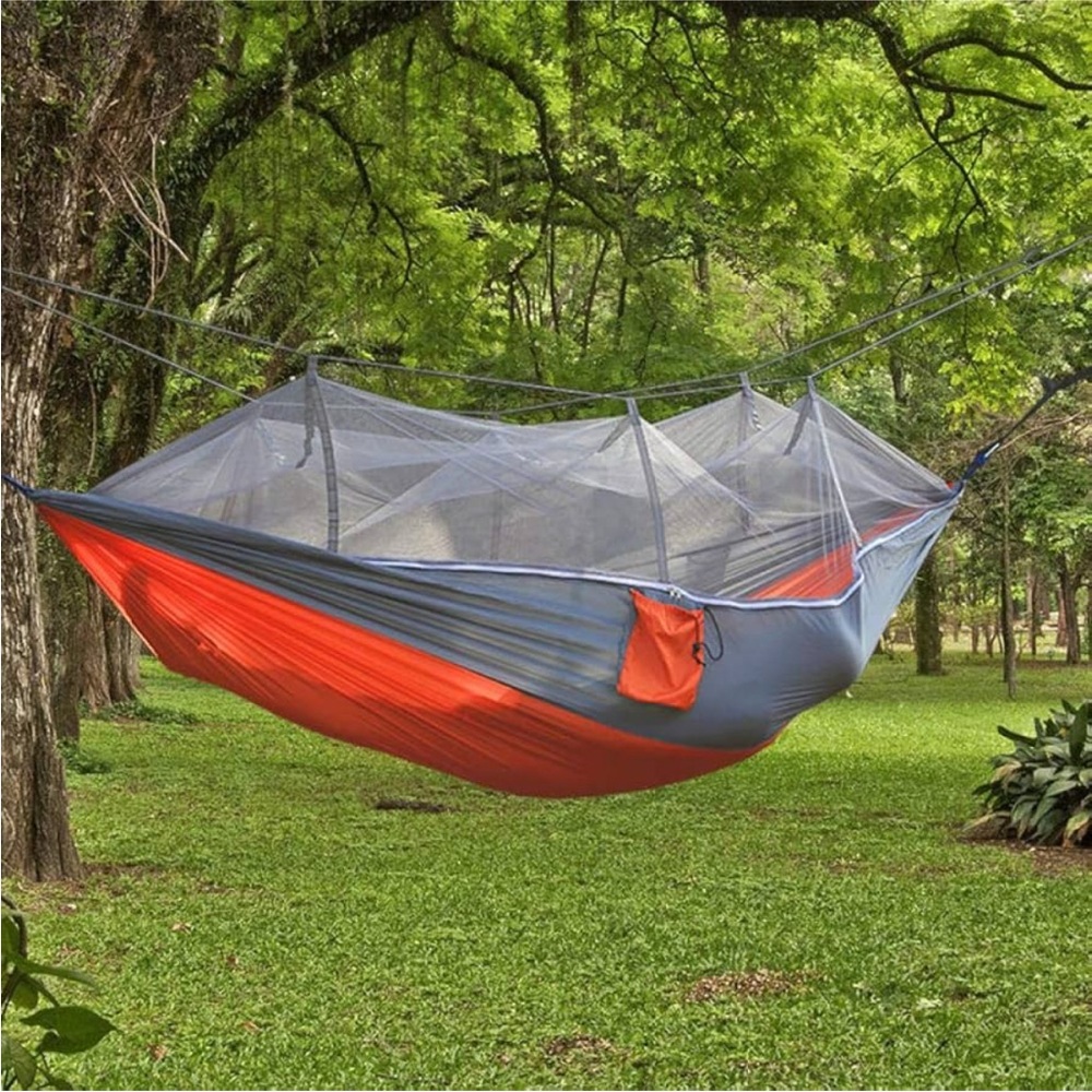 Outdoor Hammock with Mosquito Net - Red and Gray